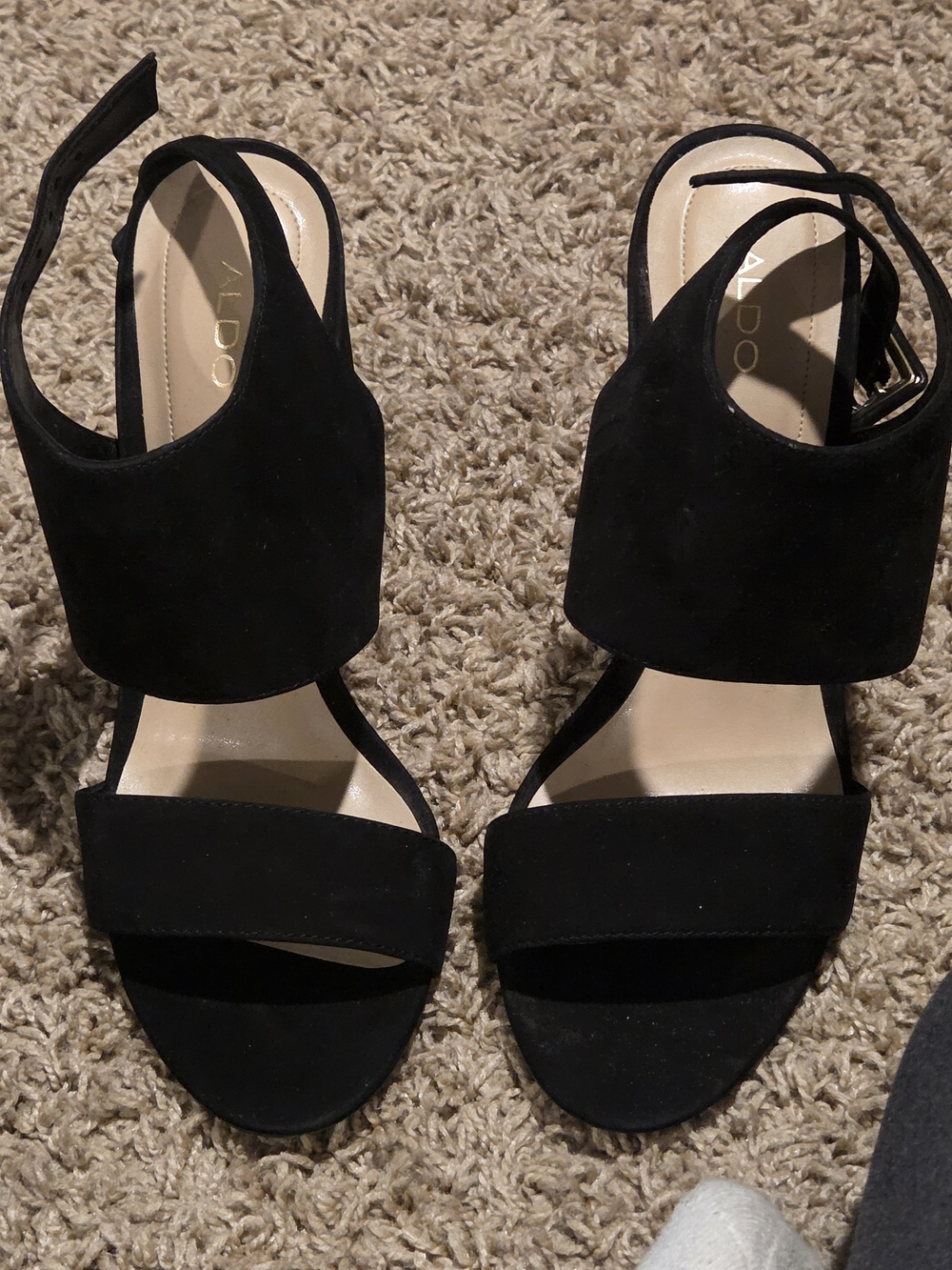 ALDO Black Suede Ankle-Strap Block Heel Sandals